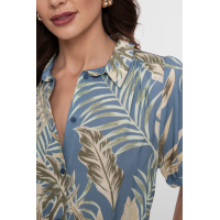 Geisha Blouse Leaf Olive Chambray